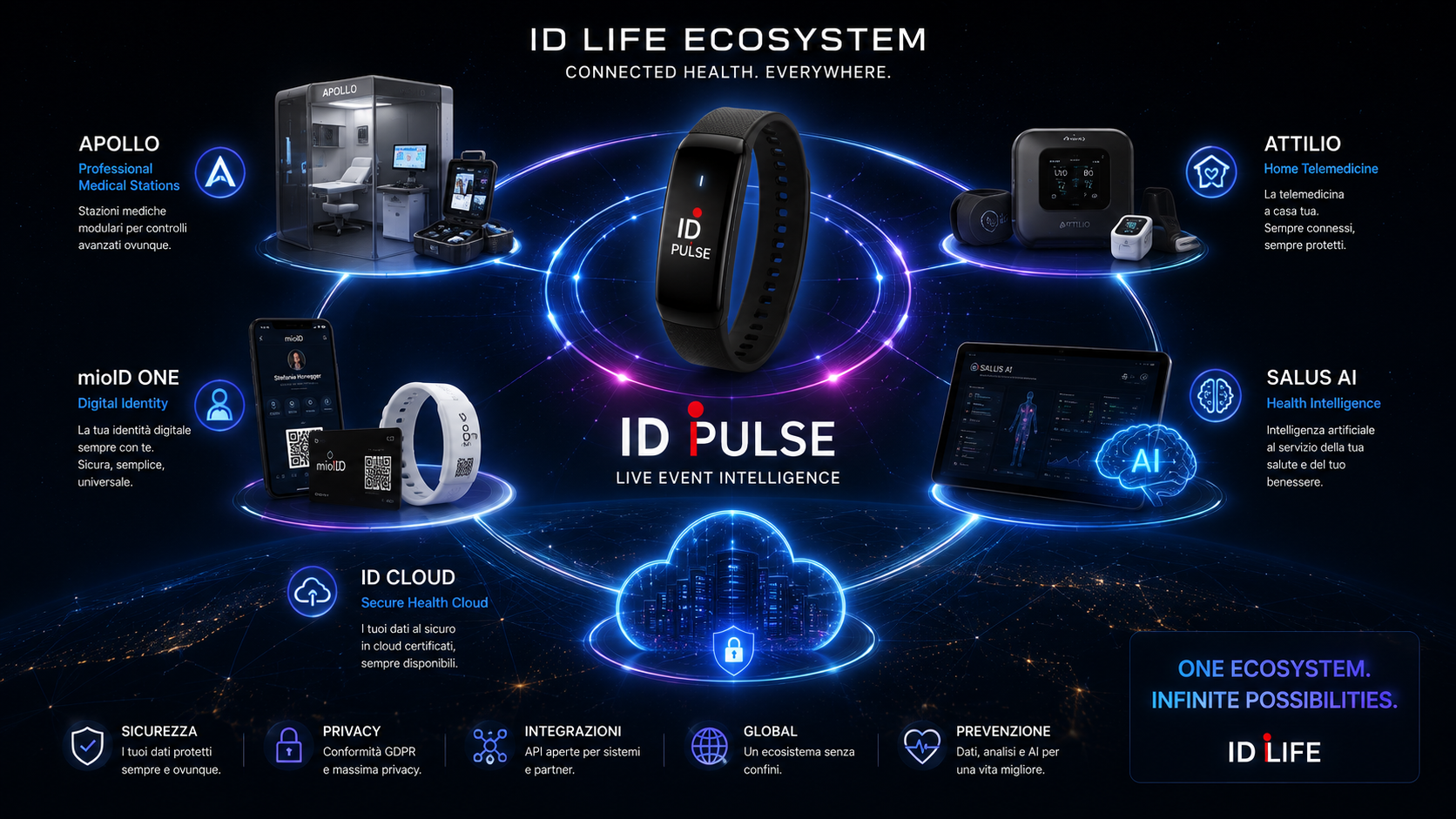 Ecosistema ID Life con ID Pulse, Apollo, Attilio, mioID ONE, Salus AI e ID Cloud
